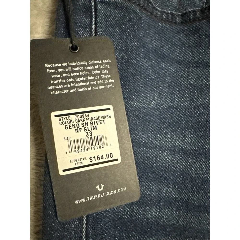 True Religion‎ Men's Geno Slim Fit Straight Jeans, Size 33 x 32 NWT